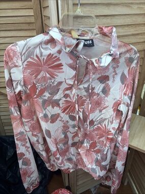 Russ Vintage Pink Floral Tie-Neck Blouse Medium